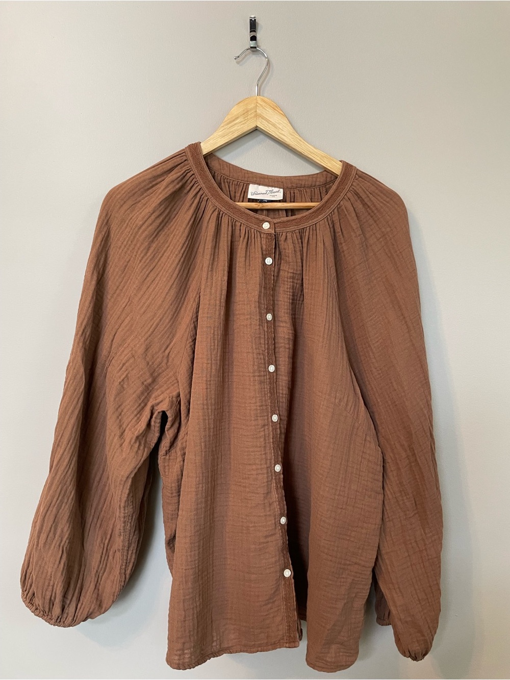 Universal Thread Brown Cotton Gauze Button Front Blouse XXL